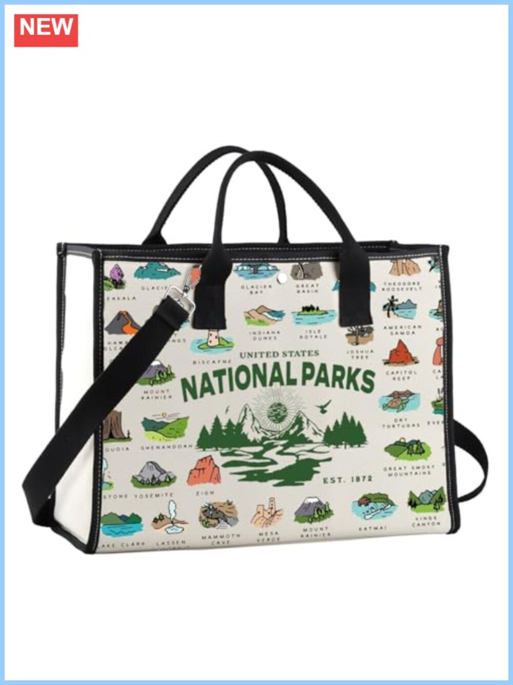 National Parks Checklist Canvas Tote Bag Shoulder Handbag Travel Hiking Gift